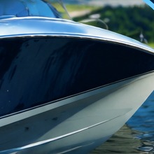 Glossy, freshly detailed boat bow